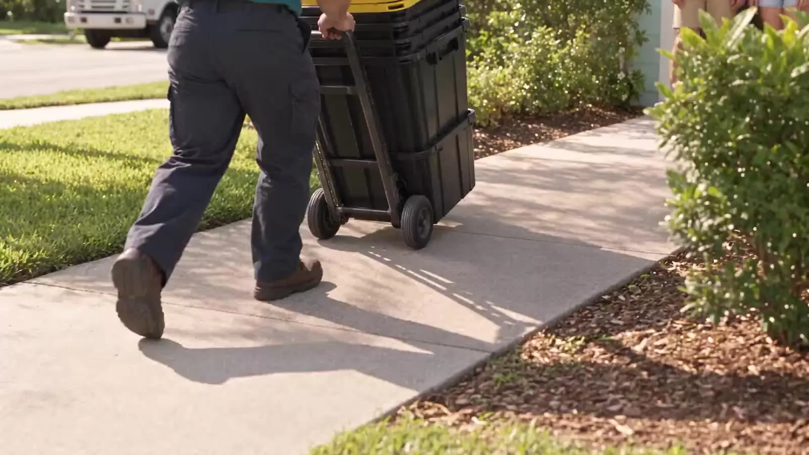 We deliver: Clean totes, lids, labels and a dolly at your door.